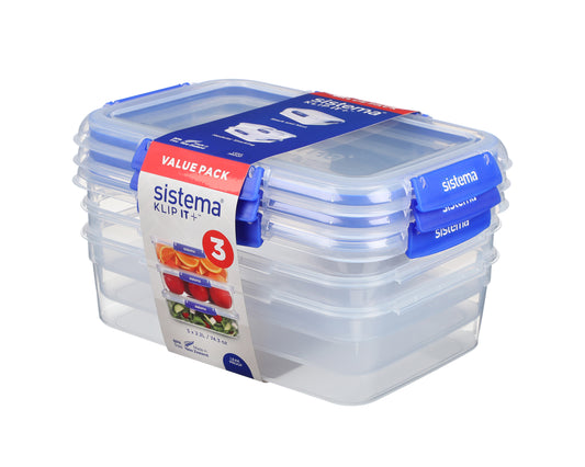 Klip It Plus 2.2L Rectangle 3 Pack