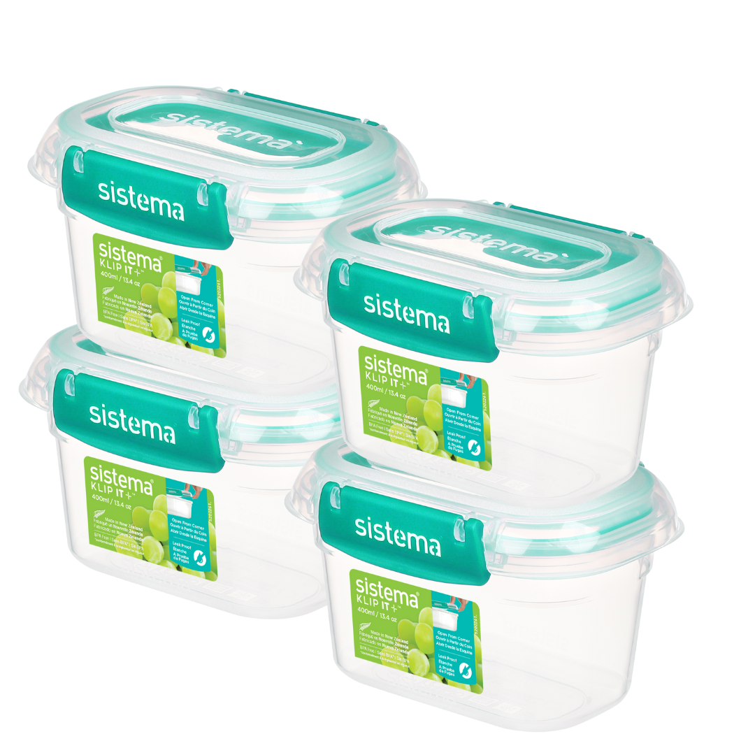 400ml Rectangle Klip It Plus Minty Teal - 4 Pack
