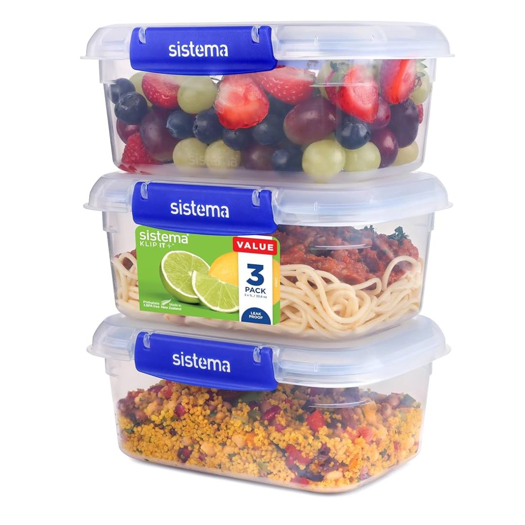 1 Litre Rectangle Klip It Plus - 3 Pack