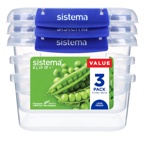 1.15L Square Klip It Plus - 3 Pack