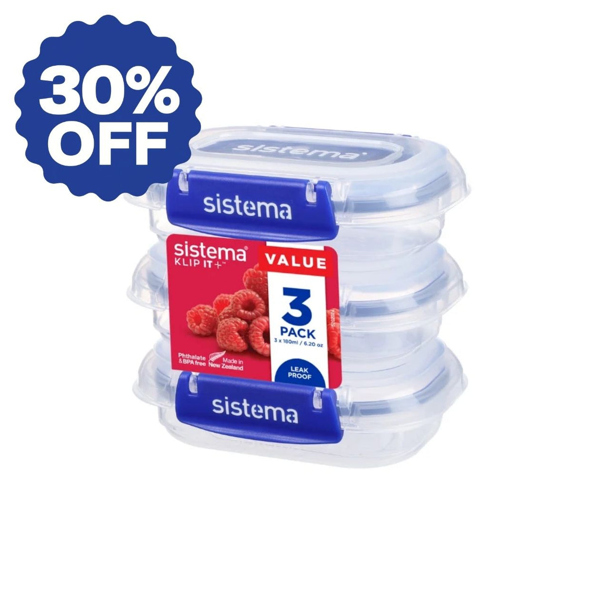 180ml Rectangle Klip It Plus - 3 Pack