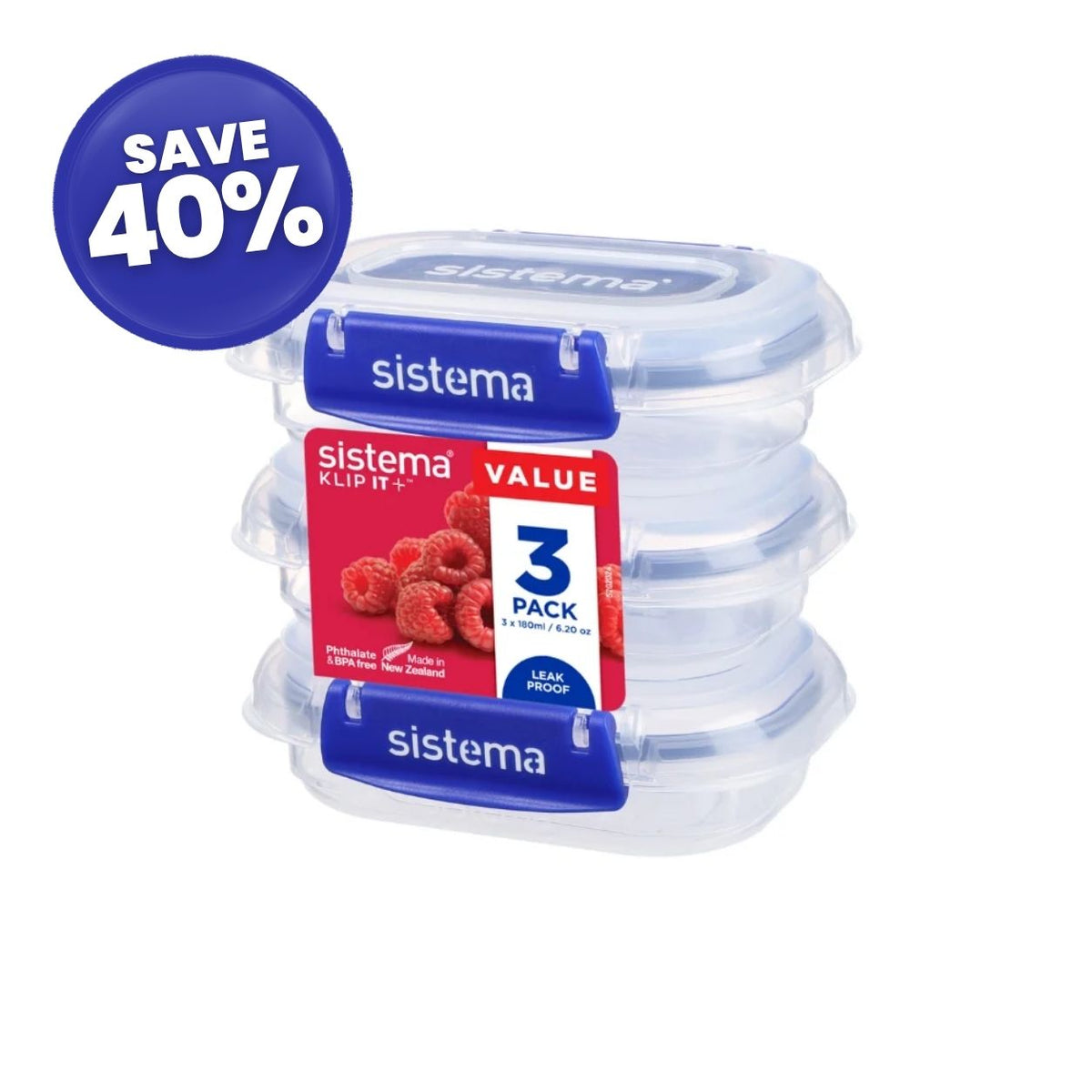 180ml Rectangle Klip It Plus - 3 Pack