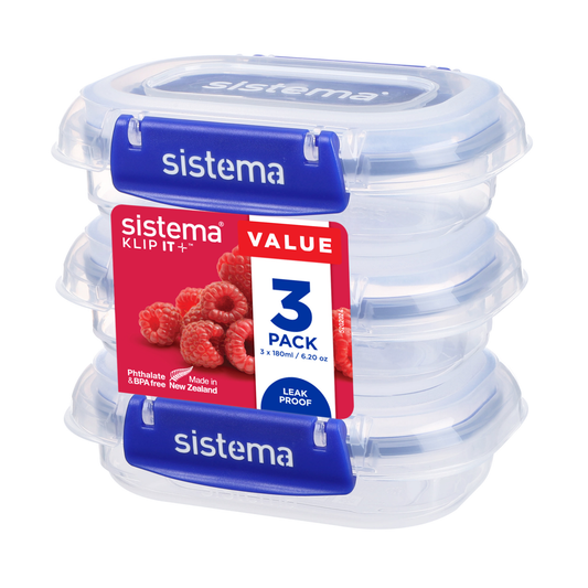 180ml Rectangle Klip It Plus - 3 Pack