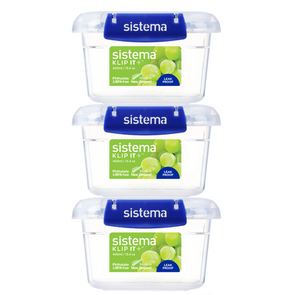 400ml Rectangle Klip It Plus - 3 Pack