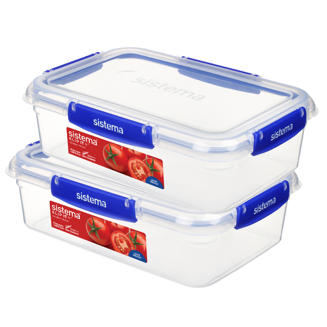 2.2L Rectangular Klip It Plus - 2 Pack