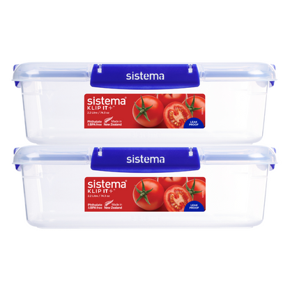 2.2L Rectangular Klip It Plus - 2 Pack