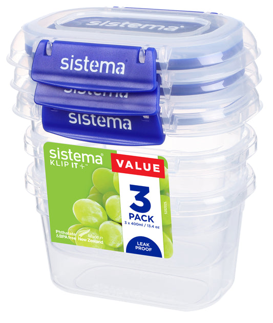 400ml Rectangle Klip It Plus - 3 Pack