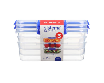 Klip It Plus 2.2L Rectangle 3 Pack
