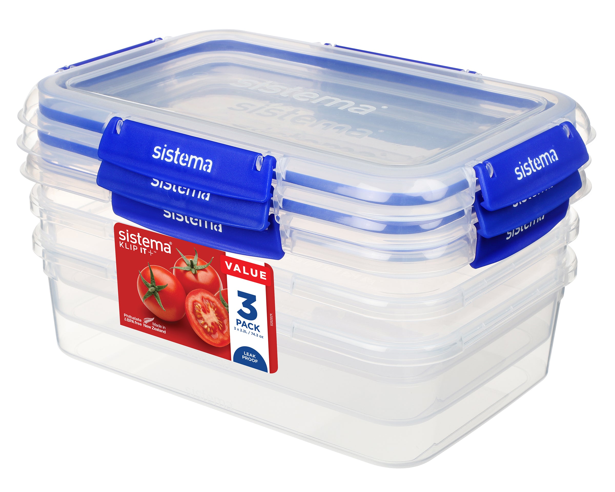 Klip It Plus 2.2L Rectangle 3 Pack