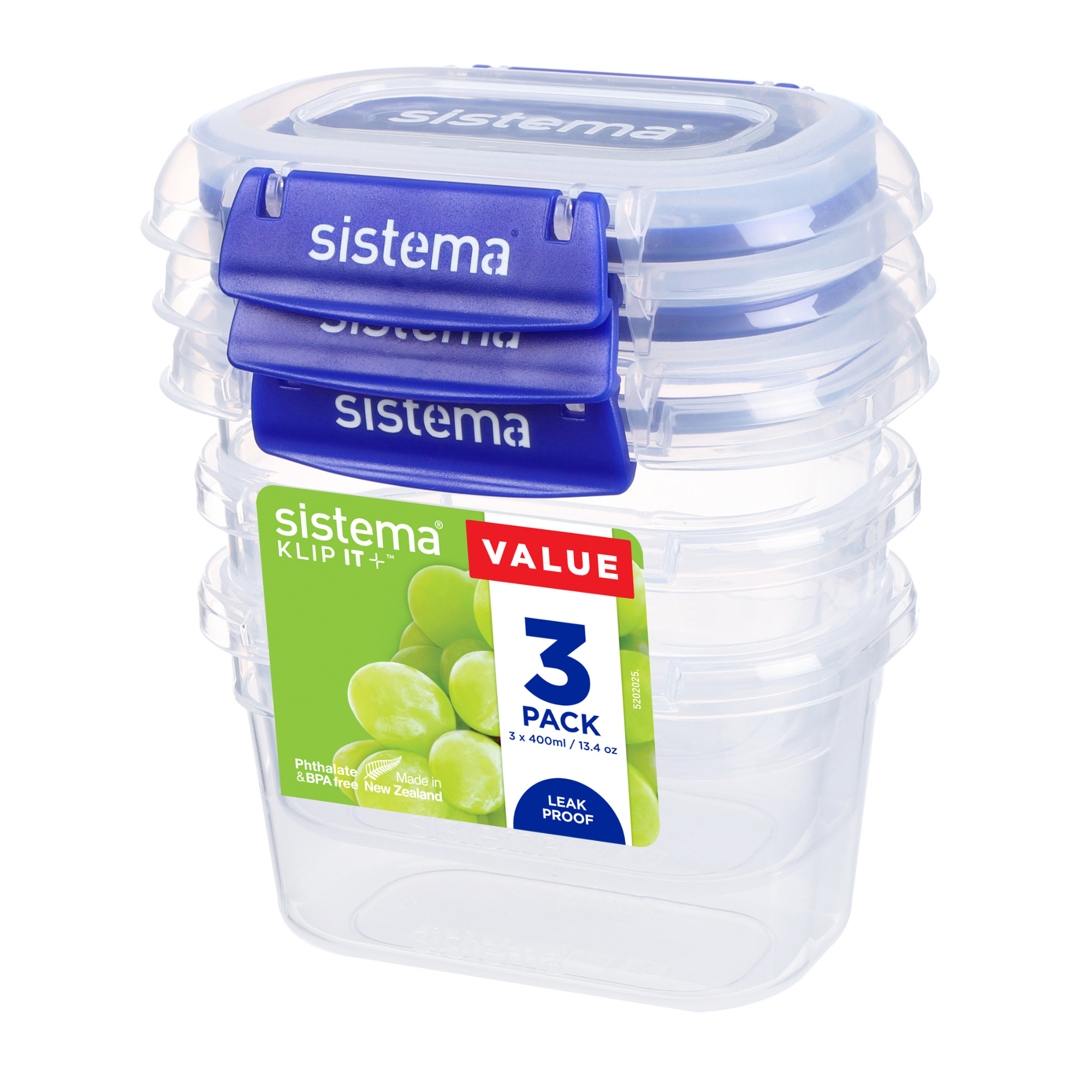 400ml Rectangle Klip It Plus - 3 Pack