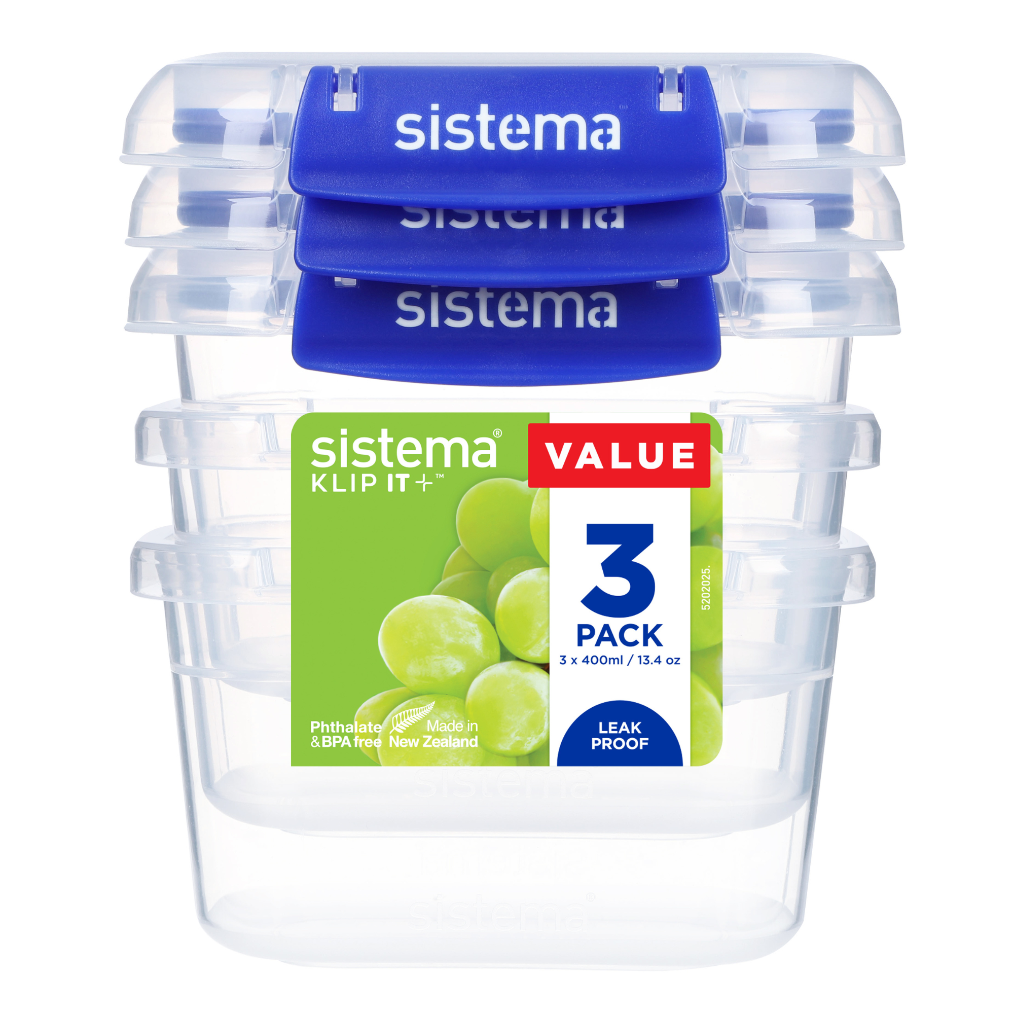 400ml Rectangle Klip It Plus - 3 Pack