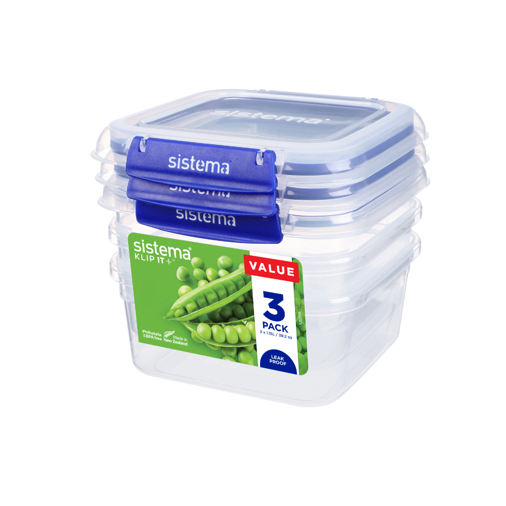 1.15L Square Klip It Plus - 3 Pack